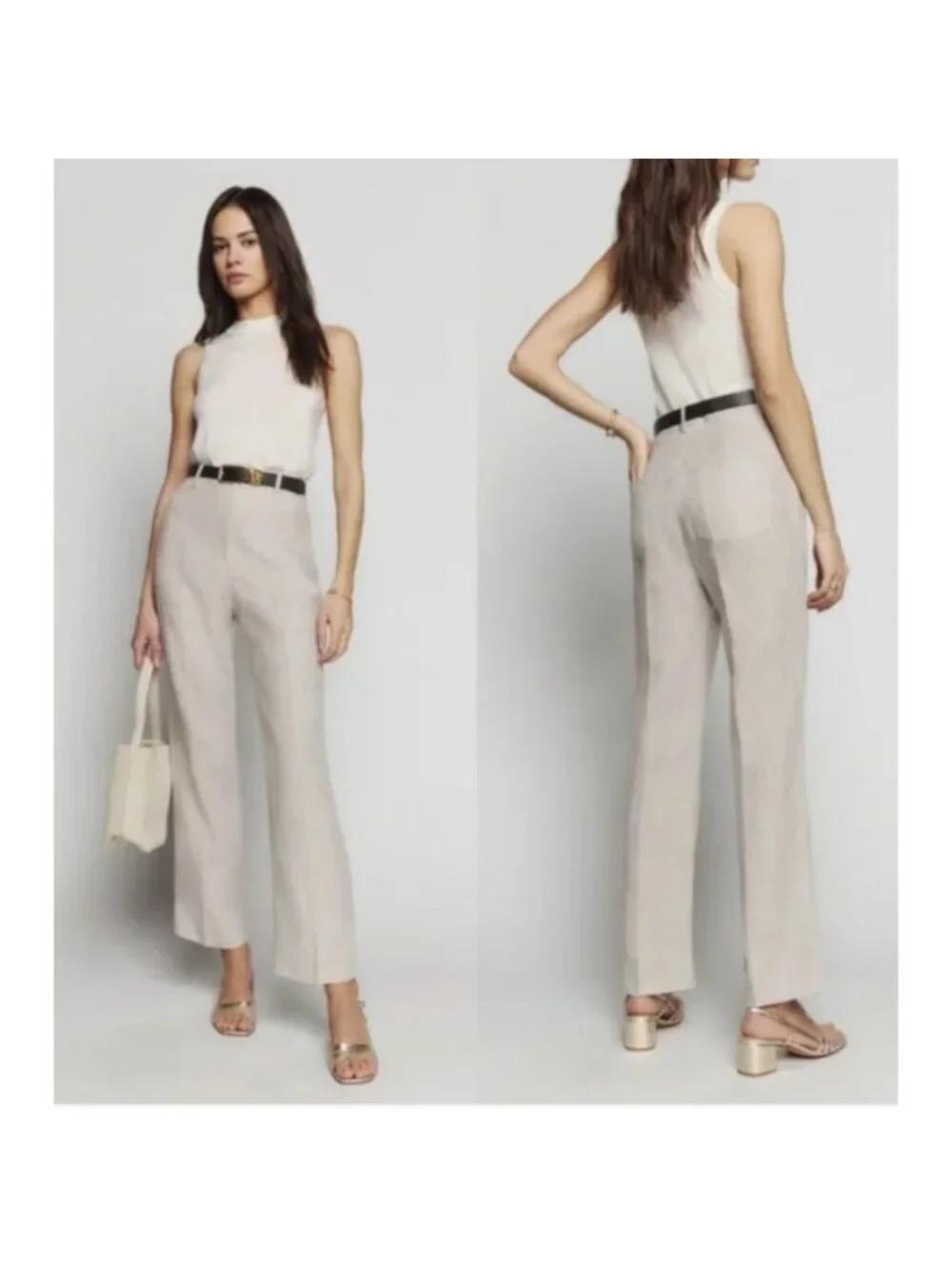 Reformation Freddie Straight Leg Linen Pants Womens 4 Natural Full‎ Length